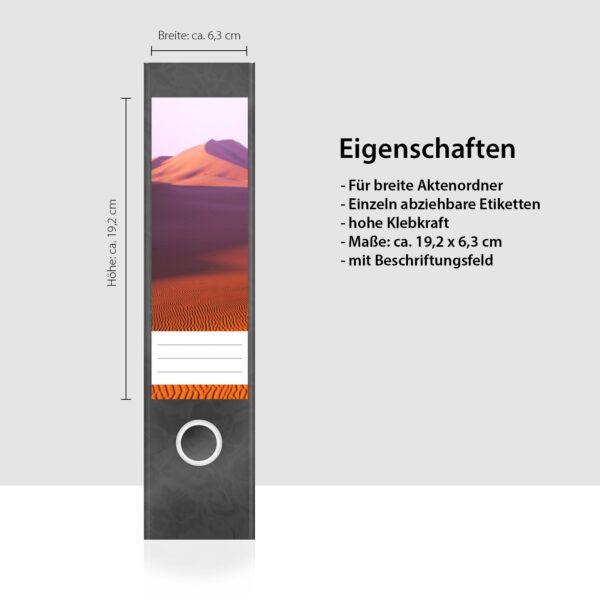 Etiketten für Ordner | Wüste 3 | 4 breite Aufkleber für Ordnerrücken | Selbstklebende Design Ordneretiketten Rückenschilder
