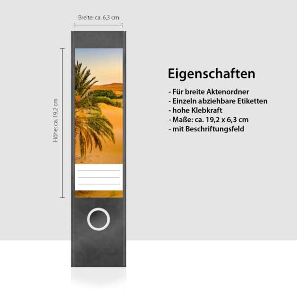 Etiketten für Ordner | Oase in der Wüste | 4 breite Aufkleber für Ordnerrücken | Selbstklebende Design Ordneretiketten Rückenschilder