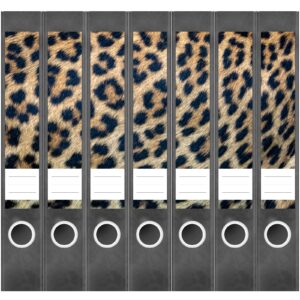 Etiketten für Ordner | Animal Print Leopard | 7 Aufkleber für schmale Ordnerrücken | Selbstklebende Design Ordneretiketten Rückenschilder