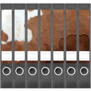 Etiketten für Ordner | Animal Print Kuh | 7 Aufkleber für schmale Ordnerrücken | Selbstklebende Design Ordneretiketten Rückenschilder