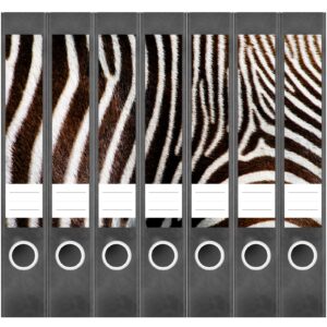 Etiketten für Ordner | Tier Fell Zebra | 7 Aufkleber für schmale Ordnerrücken | Selbstklebende Design Ordneretiketten Rückenschilder