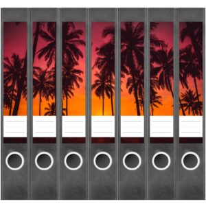 Etiketten für Ordner | Palmen Miami | 7 Aufkleber für schmale Ordnerrücken | Selbstklebende Design Ordneretiketten Rückenschilder