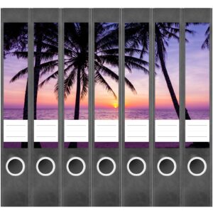 Etiketten für Ordner | Palmen Sonnenuntergang | 7 Aufkleber für schmale Ordnerrücken | Selbstklebende Design Ordneretiketten Rückenschilder