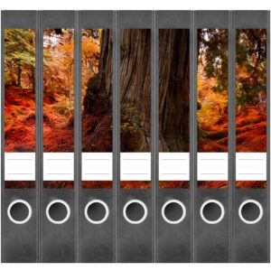 Etiketten für Ordner | Baum natur rötlich | 7 Aufkleber für schmale Ordnerrücken | Selbstklebende Design Ordneretiketten Rückenschilder
