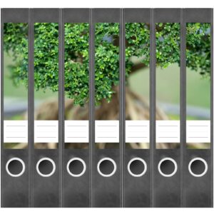 Etiketten für Ordner | Bonsai | 7 Aufkleber für schmale Ordnerrücken | Selbstklebende Design Ordneretiketten Rückenschilder