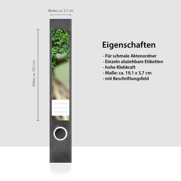Etiketten für Ordner | Bonsai | 7 Aufkleber für schmale Ordnerrücken | Selbstklebende Design Ordneretiketten Rückenschilder