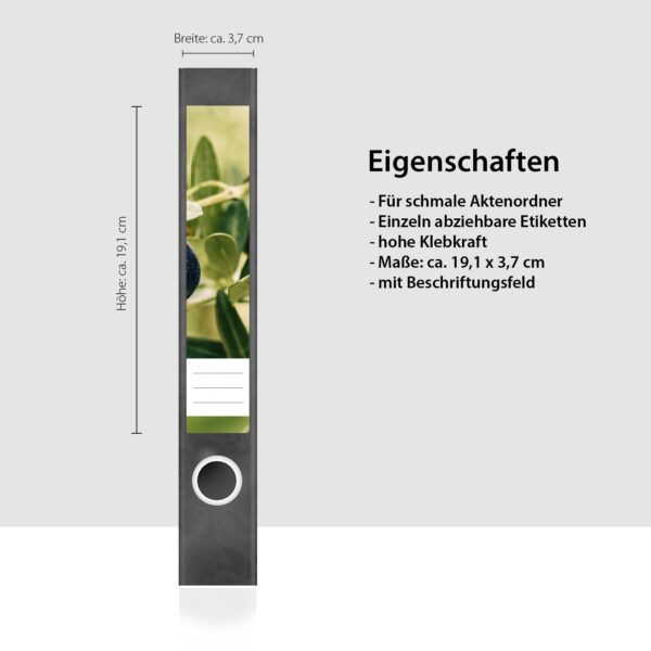 Etiketten für Ordner | Olivenbaum 2 | 7 Aufkleber für schmale Ordnerrücken | Selbstklebende Design Ordneretiketten Rückenschilder