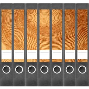 Etiketten für Ordner | Jahresringe gelb | 7 Aufkleber für schmale Ordnerrücken | Selbstklebende Design Ordneretiketten Rückenschilder