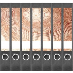 Etiketten für Ordner | Jahresringe Baum | 7 Aufkleber für schmale Ordnerrücken | Selbstklebende Design Ordneretiketten Rückenschilder