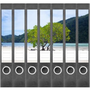 Etiketten für Ordner | Baum am Meer | 7 Aufkleber für schmale Ordnerrücken | Selbstklebende Design Ordneretiketten Rückenschilder