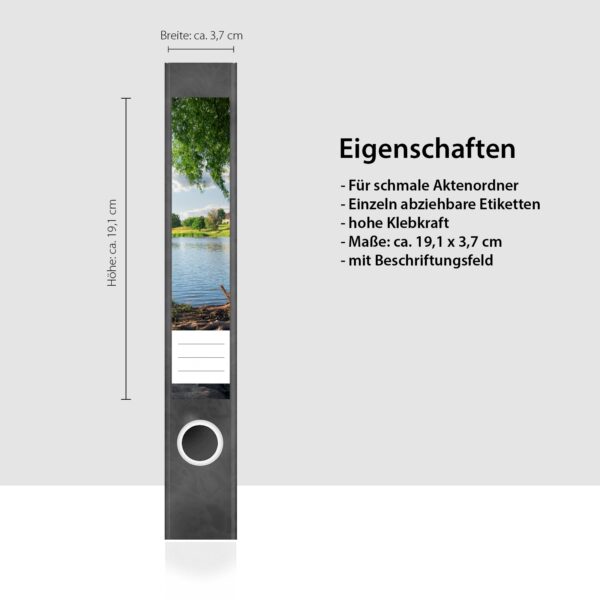 Etiketten für Ordner | Baum am Fluss | 7 Aufkleber für schmale Ordnerrücken | Selbstklebende Design Ordneretiketten Rückenschilder