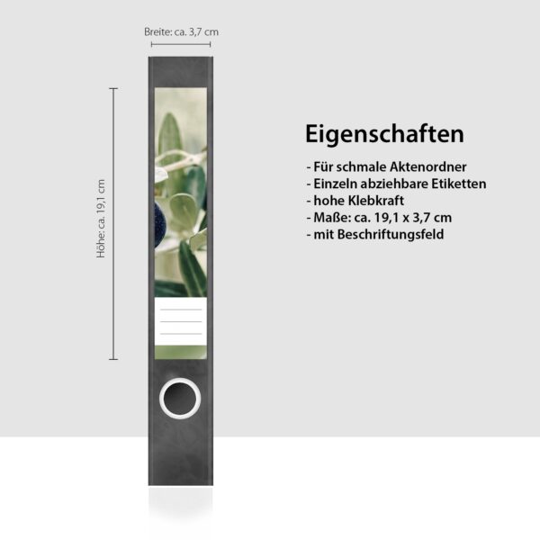 Etiketten für Ordner | Olivenbaum 3 | 7 Aufkleber für schmale Ordnerrücken | Selbstklebende Design Ordneretiketten Rückenschilder