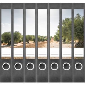 Etiketten für Ordner | Oliven Plantage | 7 Aufkleber für schmale Ordnerrücken | Selbstklebende Design Ordneretiketten Rückenschilder