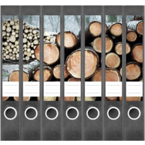Etiketten für Ordner | Baum Stämme | 7 Aufkleber für schmale Ordnerrücken | Selbstklebende Design Ordneretiketten Rückenschilder