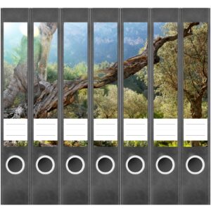 Etiketten für Ordner | Bäume | 7 Aufkleber für schmale Ordnerrücken | Selbstklebende Design Ordneretiketten Rückenschilder
