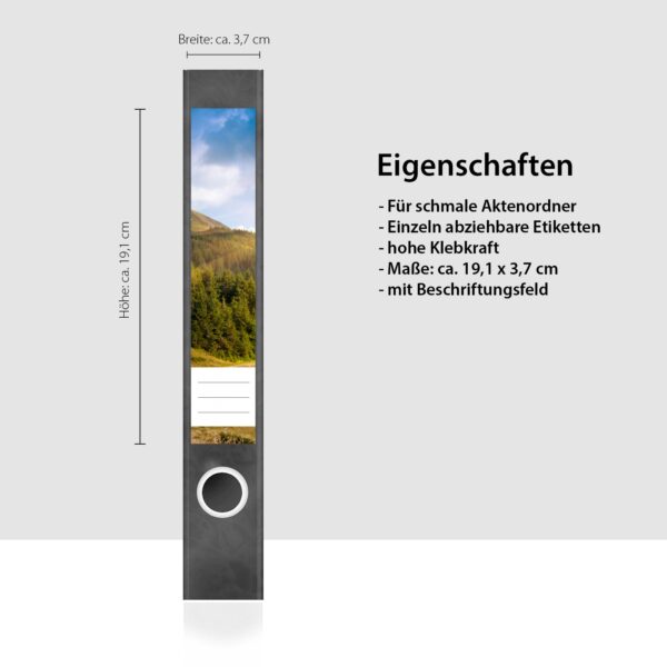 Etiketten für Ordner | Wald Berg | 7 Aufkleber für schmale Ordnerrücken | Selbstklebende Design Ordneretiketten Rückenschilder