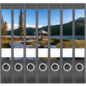 Etiketten für Ordner | Berg See | 7 Aufkleber für schmale Ordnerrücken | Selbstklebende Design Ordneretiketten Rückenschilder