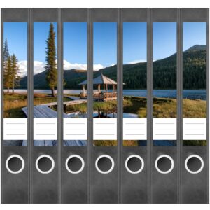 Etiketten für Ordner | Berg See 2 | 7 Aufkleber für schmale Ordnerrücken | Selbstklebende Design Ordneretiketten Rückenschilder
