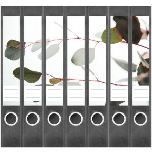 Etiketten für Ordner | Eucalyptus Blätter | 7 Aufkleber für schmale Ordnerrücken | Selbstklebende Design Ordneretiketten Rückenschilder