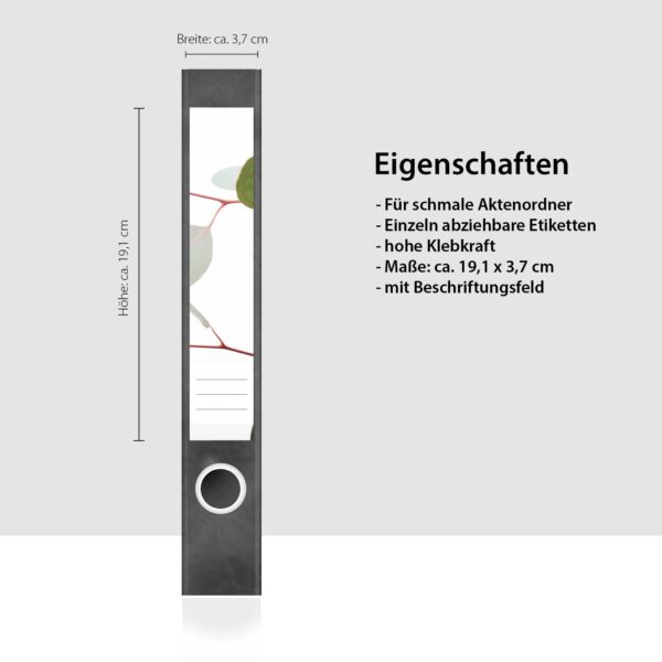 Etiketten für Ordner | Eucalyptus Blätter | 7 Aufkleber für schmale Ordnerrücken | Selbstklebende Design Ordneretiketten Rückenschilder