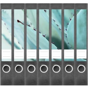 Etiketten für Ordner | Kaktus Blätter | 7 Aufkleber für schmale Ordnerrücken | Selbstklebende Design Ordneretiketten Rückenschilder