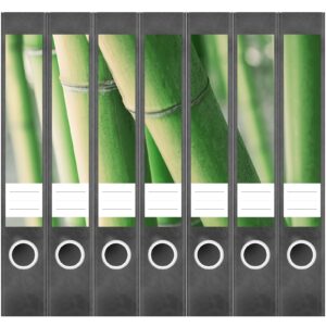 Etiketten für Ordner | Bambus Grün | 7 Aufkleber für schmale Ordnerrücken | Selbstklebende Design Ordneretiketten Rückenschilder