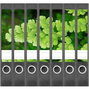 Etiketten für Ordner | Blätter Grün | 7 Aufkleber für schmale Ordnerrücken | Selbstklebende Design Ordneretiketten Rückenschilder