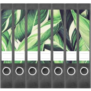 Etiketten für Ordner | Blätter Grün 4 | 7 Aufkleber für schmale Ordnerrücken | Selbstklebende Design Ordneretiketten Rückenschilder