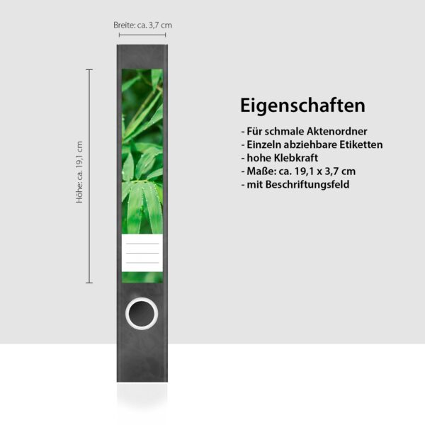 Etiketten für Ordner | Bambus Blätter | 7 Aufkleber für schmale Ordnerrücken | Selbstklebende Design Ordneretiketten Rückenschilder