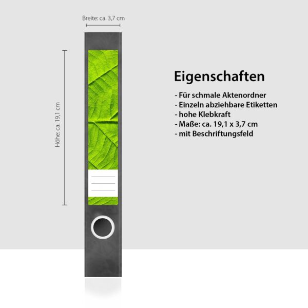 Etiketten für Ordner | Makro Blatt | 7 Aufkleber für schmale Ordnerrücken | Selbstklebende Design Ordneretiketten Rückenschilder