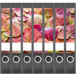 Etiketten für Ordner | Rote Blätter | 7 Aufkleber für schmale Ordnerrücken | Selbstklebende Design Ordneretiketten Rückenschilder