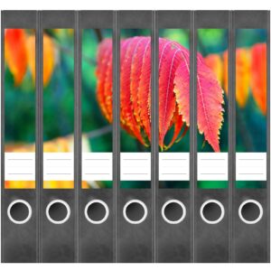 Etiketten für Ordner | Rote Blätter 2 | 7 Aufkleber für schmale Ordnerrücken | Selbstklebende Design Ordneretiketten Rückenschilder