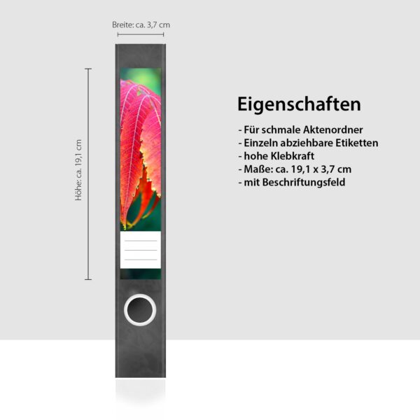 Etiketten für Ordner | Rote Blätter 2 | 7 Aufkleber für schmale Ordnerrücken | Selbstklebende Design Ordneretiketten Rückenschilder