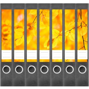 Etiketten für Ordner | Herbst Buche Gelb | 7 Aufkleber für schmale Ordnerrücken | Selbstklebende Design Ordneretiketten Rückenschilder