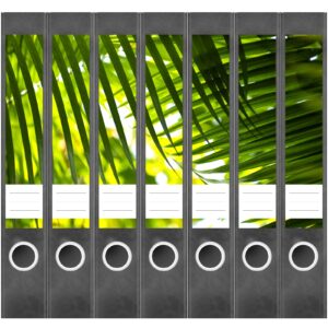 Etiketten für Ordner | Palmen Blätter | 7 Aufkleber für schmale Ordnerrücken | Selbstklebende Design Ordneretiketten Rückenschilder