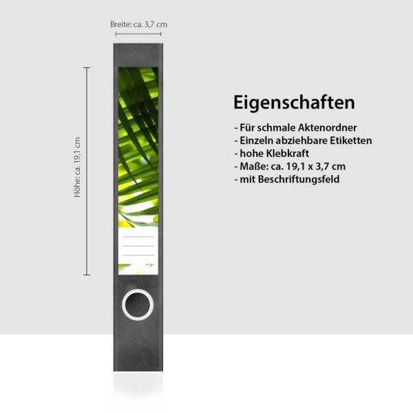 Etiketten für Ordner | Palmen Blätter | 7 Aufkleber für schmale Ordnerrücken | Selbstklebende Design Ordneretiketten Rückenschilder