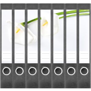 Etiketten für Ordner | Weiße Calla | 7 Aufkleber für schmale Ordnerrücken | Selbstklebende Design Ordneretiketten Rückenschilder
