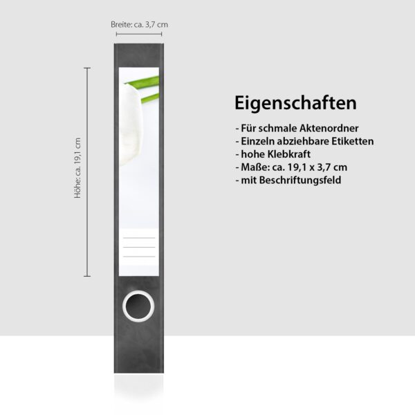 Etiketten für Ordner | Weiße Calla | 7 Aufkleber für schmale Ordnerrücken | Selbstklebende Design Ordneretiketten Rückenschilder