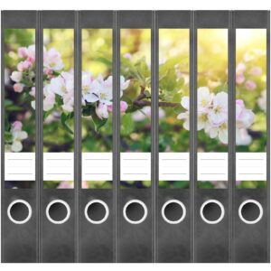 Etiketten für Ordner | Baum Blüte | 7 Aufkleber für schmale Ordnerrücken | Selbstklebende Design Ordneretiketten Rückenschilder