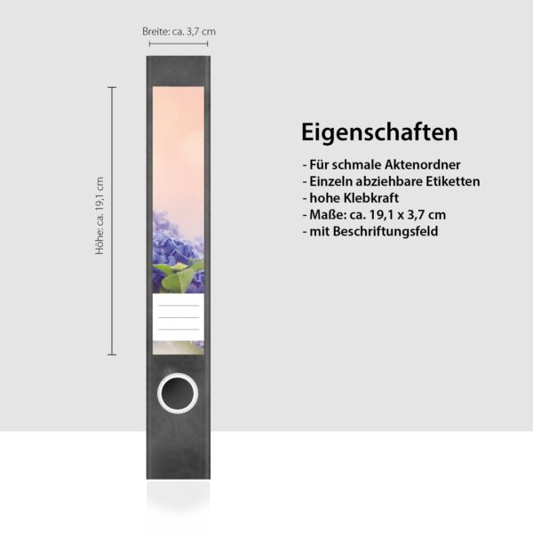 Etiketten für Ordner | Hortensien | 7 Aufkleber für schmale Ordnerrücken | Selbstklebende Design Ordneretiketten Rückenschilder