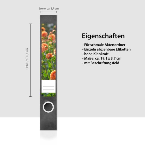 Etiketten für Ordner | Dahlien | 7 Aufkleber für schmale Ordnerrücken | Selbstklebende Design Ordneretiketten Rückenschilder