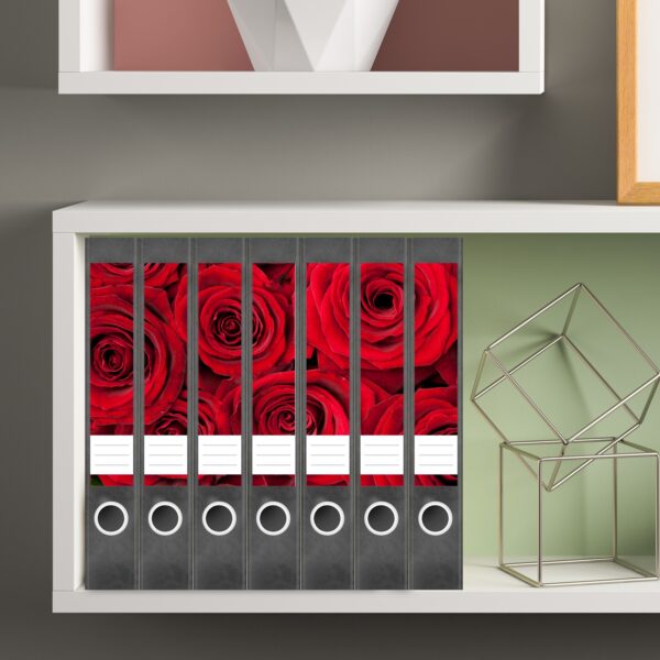 Etiketten für Ordner | Rote Rosen | 7 Aufkleber für schmale Ordnerrücken | Selbstklebende Design Ordneretiketten Rückenschilder