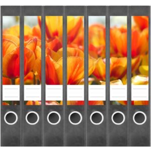 Etiketten für Ordner | Tulpen Orange | 7 Aufkleber für schmale Ordnerrücken | Selbstklebende Design Ordneretiketten Rückenschilder