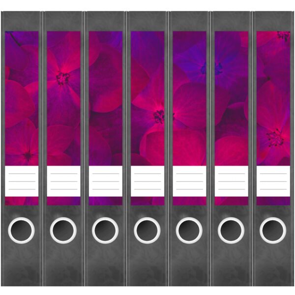 Etiketten für Ordner | Hortensien Lila | 7 Aufkleber für schmale Ordnerrücken | Selbstklebende Design Ordneretiketten Rückenschilder