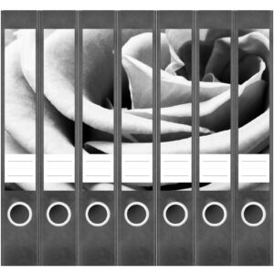 Etiketten für Ordner | Rose schwarz weiß | 7 Aufkleber für schmale Ordnerrücken | Selbstklebende Design Ordneretiketten Rückenschilder