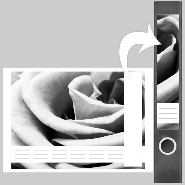 Etiketten für Ordner | Rose schwarz weiß | 7 Aufkleber für schmale Ordnerrücken | Selbstklebende Design Ordneretiketten Rückenschilder