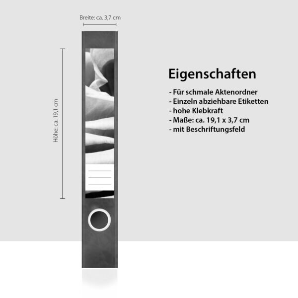 Etiketten für Ordner | Rose schwarz weiß | 7 Aufkleber für schmale Ordnerrücken | Selbstklebende Design Ordneretiketten Rückenschilder