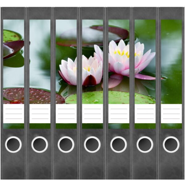 Etiketten für Ordner | Seerose | 7 Aufkleber für schmale Ordnerrücken | Selbstklebende Design Ordneretiketten Rückenschilder