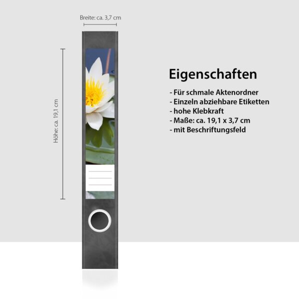 Etiketten für Ordner | Seerose 2 | 7 Aufkleber für schmale Ordnerrücken | Selbstklebende Design Ordneretiketten Rückenschilder