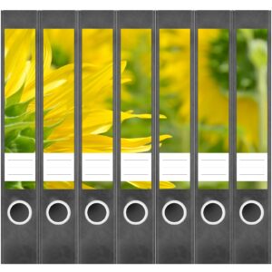 Etiketten für Ordner | Sonnenblume | 7 Aufkleber für schmale Ordnerrücken | Selbstklebende Design Ordneretiketten Rückenschilder